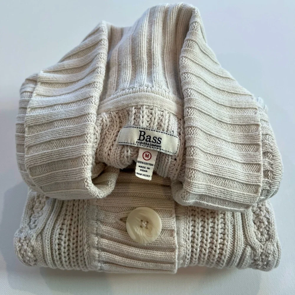 Bass Cable Knit Cream Cardigan Medium - Picture 14 of 14